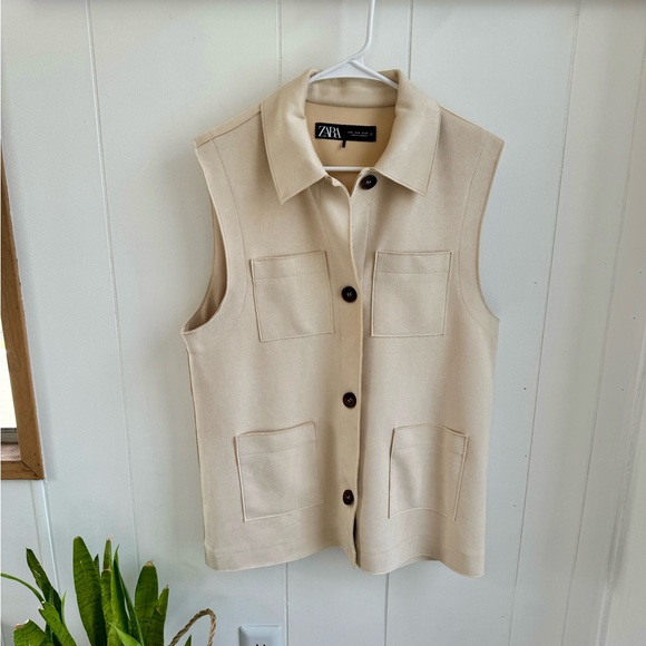 Zara Tops - Zara Beige Button-Up Vest
